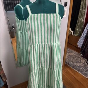 Sonoma Green and White Striped Cotton Sundress